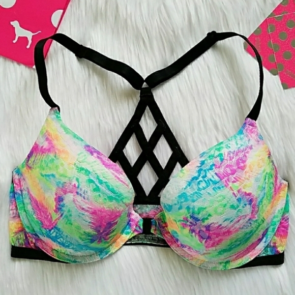 Pink bra tropical leopard lace push up bra - Picture 3 of 7